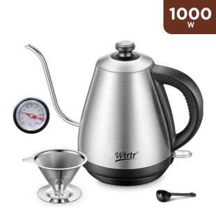1L 1000W Stainless Steel Gooseneck Electric Kettle with Pour Over Coffee Dripper