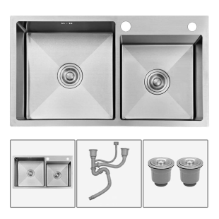 Stainless Steel Double Bowl Sink 85 x 45 x 23cm