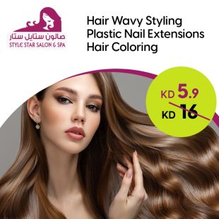 Wavy Hair + Plastic Nail Installation + Dye at Style Star Salon & Spa
