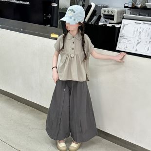 بنطلون صيفي أنيق فضفاض بتصميم كورى للبنات