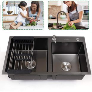 Stylish Stainless Steel Double Bowl Sink 85 x 45 x 23cm