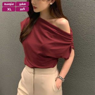 بلوزة سادة بتصميم كوري صيفي أنيق وأكمام قصيرة للسيدات