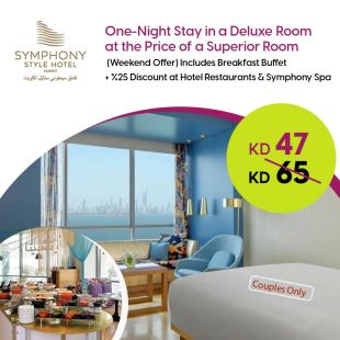 Enjoy a One Night Stay in a Deluxe Room During the Weekend + Breakfast Buffet at Symphony Style Hotel