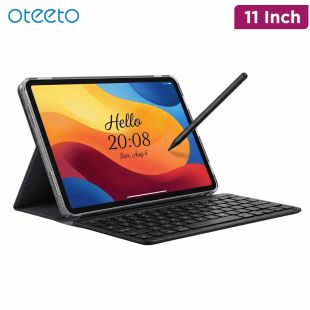 Oteeto TAB17 Stylus 11-Inch Android 15 Tablet with Keyboard Case and Touch Pen - Grey