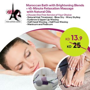 Moroccan Bath with Brightening Blends + 45-Minute Relaxation Massage + Your Choice of Service at Paris Leopard Lounge Salon