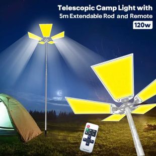 Telescopic Camp Light with 5m Extendable Rod and Remote