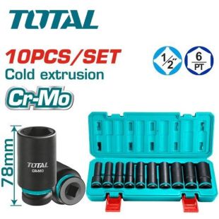 10Pcs 1/2" Deep Impact Socket Set by Total