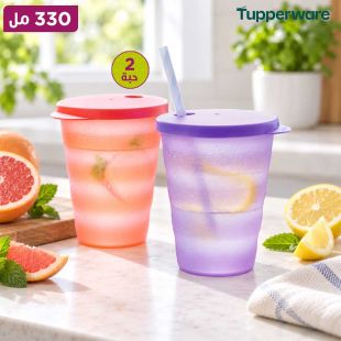 طقم أكواب بلاستيك مع شفاط 330 مل 2 حبة من Tupperware