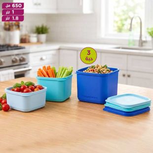 طقم علب حفظ طعام 3 حبة 650 مل و1 لتر و1.8 لتر من Tupperware