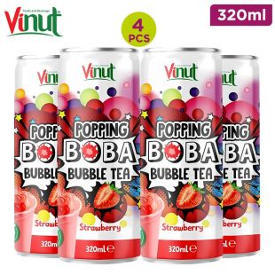Vinut - Popping Boba Bubble Tea With Strawberry Flavor 4 x 320ml