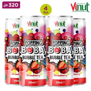 مشروب شاى Popping Boba Bubble بنكهة الفراولة 4 × 320 مل من Vinut