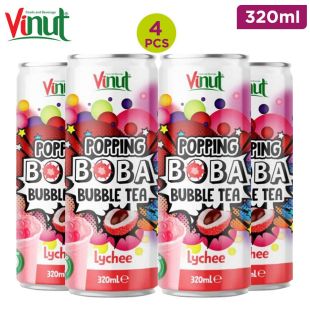 Vinut Popping Boba Bubble Tea With Lychee Flavor 4 x 320ml