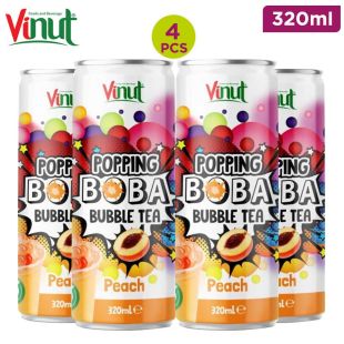 Vinut Popping Boba Bubble Tea With Peach Flavor 4 x 320 ml
