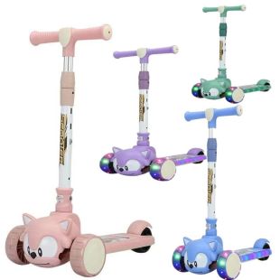 سكوتر Sonic القنفذ القابل للطي للأطفال مع أضواء وموسيقى قابلة للتعديل