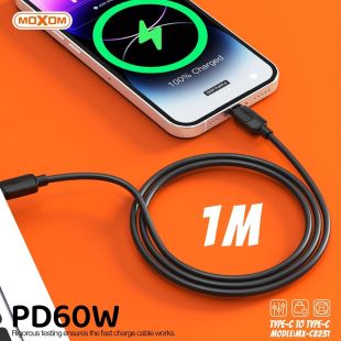 كيبل نقل بيانات سريع Type-C إلى Type-C بقوة 60 واط PD من مادة PVC من Moxom