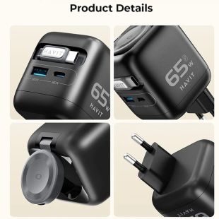 65W Wall Charger With Dual Ports And Built-in Type-C Cable And 2-in-1 Wireless Charger by Havit