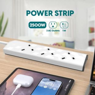 3 Outlets UK Power Strip 1 Meter 2500W