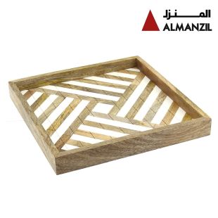 صينية من خشب المانجو والراتنج - مربعة من المنزل