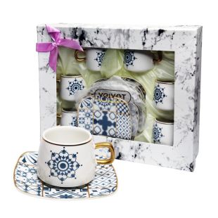 طقم من 6 فناجين شاي 90 مل مع 6 صحون