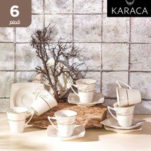 طقم فناجين قهوة بورسلين 6 قطع 85 مل مع صحون من Karaca