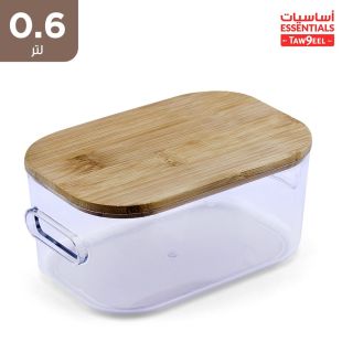 أساسيات توصيل - صندوق تنظيم بلاستيك 0.6 لتر بغطاء خشبي (توصيل سريع)