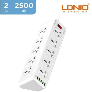 وصلة اشتراك كهربائي 10  منافذ كهربائية و 6 منافذ USB طول 2 متر من LDNIO
