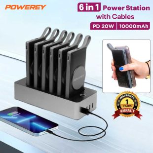 6 in 1 Power Station 10000mAh PD 20W with Cables by Powerey
