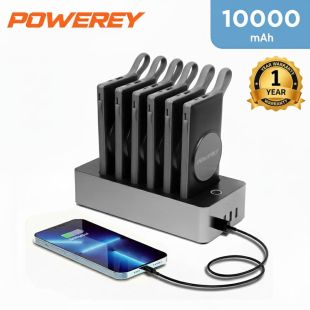 Wireless 6 in 1 Charging Station 10,000 mAh with Built-in Cables by Powerey