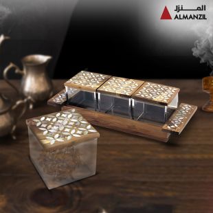 طقم حاويات حفظ البخور خشبي مع صينية من المنزل