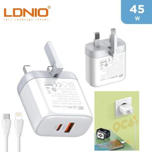 شاحن حائط سريع 45 واط + كيبل Type-C إلى Lightning من LDNIO