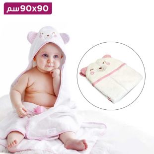 منشفة بغطاء رأس للأطفال تصميم دب 90 × 90 سم