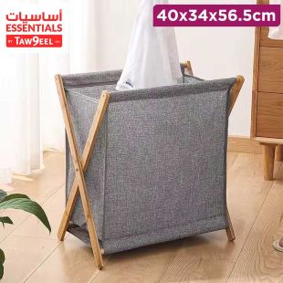 Linen Laundry Basket With Lid 56.5 × 34 × 40cm By Taw9eel Essentials
