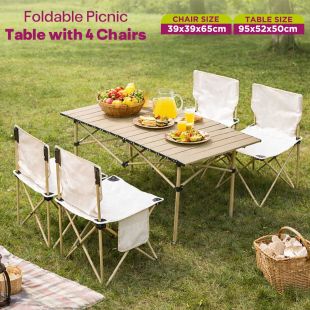 Foldable Picnic Table with 4 Chairs