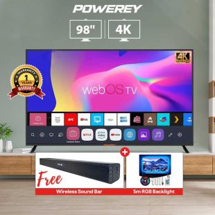 98 Inch 4K UHD webOS Smart TV by Powerey + 10W Wireless Sound Bar by NHE