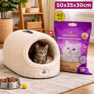 Pet Hooded House 50 × 35 × 30 cm + Moomoopet Lavender Cat Litter 4kg 