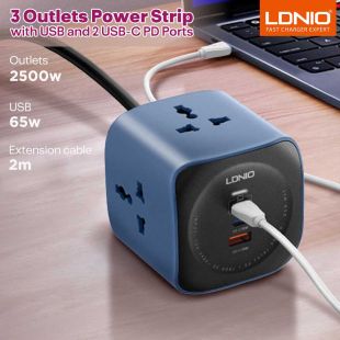 3 Outlets Power Strip with USB and 2 USB-C PD Ports 65W 2M by LDNIO