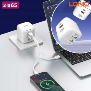 شاحن فائق السرعة منفذين USB-A + USB-C قوة 65 واط مع US+EU+UK من LDNIO