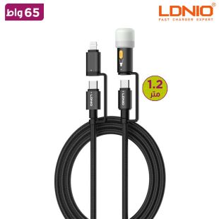 كابل شحن فائق السرعة 3 في 1 قوة 65 واط، مع إضاءة LED طول 1.2 متر، من LDNIO