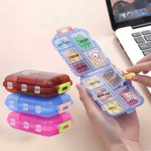 Travel Pill Organizer With 164 Slice Labels & 10 Compartments - Assorted Colors
