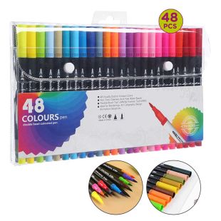 48 Colors Dual Markers Brush Pen Fine Double Tip Art Marker