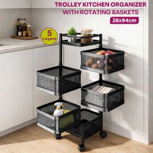 5 Layers Trolley Kitchen Organizer with Rotating Baskets