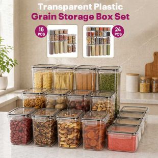 Transparent Plastic Grain Storage Box Set 16 or 24 Pcs