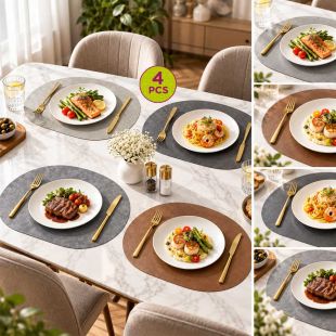 Oval Leather Heat-Resistant Dining Mat 4 Pieces