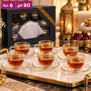 طقم من 6 فناجين شاي مع 6 صحون 90 مل