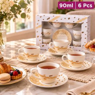 Set of 6 Pcs Tea Cups with 6 Saucers 90ml