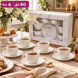 طقم من 6 فناجين شاي مع 6 صحون 90 مل