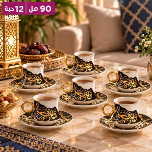 طقم من 6 فناجين شاي مع 6 صحون 90 مل