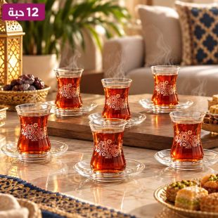 طقم من 6 فناجين شاي مع 6 صحون 