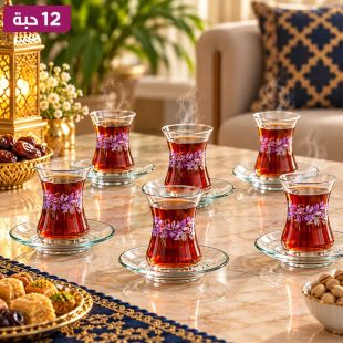 طقم من 6 فناجين شاي مع 6 صحون 