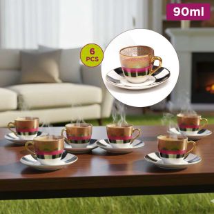 Set of 6 Tea Cups and 6 Saucers 90 ml